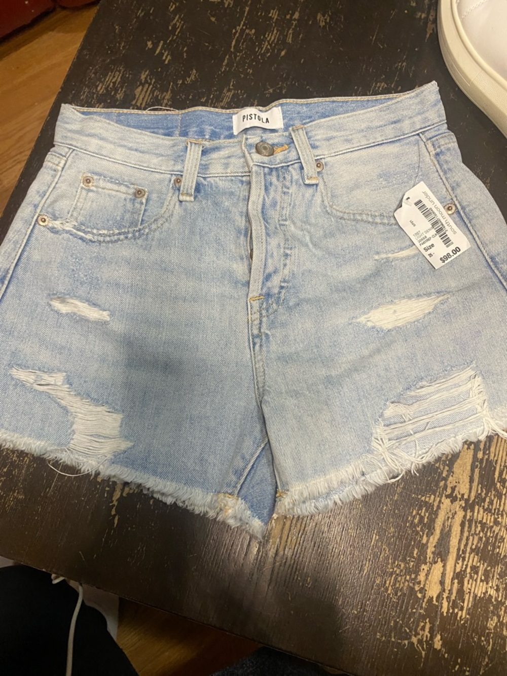 pistola faded light blue distressed jean shorts
